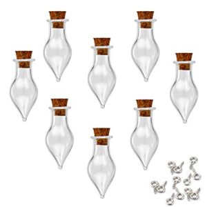 lefv mini cork top glass bottle vial charm 1 inch - 12pcs clear bottles with corks and 12pcs eye screws - miniature empty sample jars message bottle small tiny size pendant,tapered