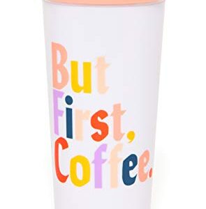 ban.do Hot Stuff Insulated Thermal Travel Mug Tumbler, 16 Ounces, But First Coffee (Multi)