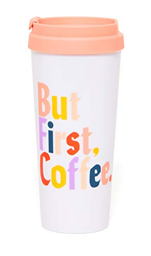 ban.do Hot Stuff Insulated Thermal Travel Mug Tumbler, 16 Ounces, But First Coffee (Multi)