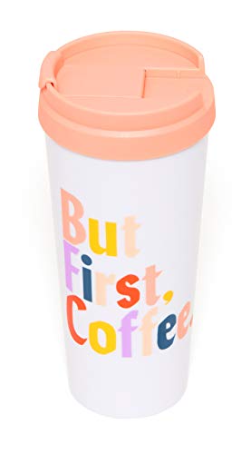 ban.do Hot Stuff Insulated Thermal Travel Mug Tumbler, 16 Ounces, But First Coffee (Multi)