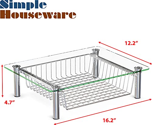 Simple Houseware Clear Glass Computer Monitor Stand Riser with Drawer