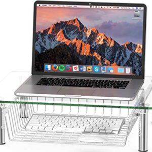 Simple Houseware Clear Glass Computer Monitor Stand Riser with Drawer