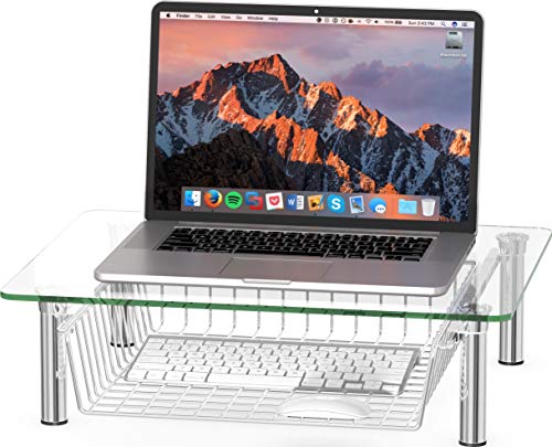 Simple Houseware Clear Glass Computer Monitor Stand Riser with Drawer