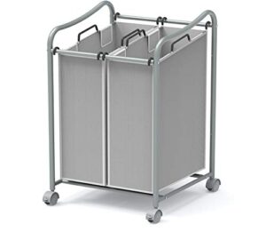 simplehouseware 2-bag heavy duty rolling laundry sorter cart, silver