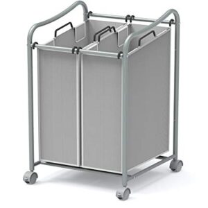 SimpleHouseware 2-Bag Heavy Duty Rolling Laundry Sorter Cart, Silver