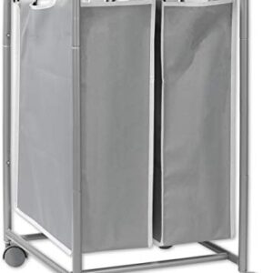 SimpleHouseware 2-Bag Heavy Duty Rolling Laundry Sorter Cart, Silver