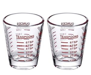 shot glasses measuring cup espresso shot glass liquid heavy glass wine glass 2 pack 26-incremental measurement 1oz, 6 tsp, 2 tbs, 30ml (2 pack-red)
