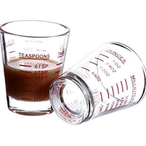 Shot Glasses Measuring cup Espresso Shot Glass Liquid Heavy Glass Wine Glass 2 Pack 26-Incremental Measurement 1oz, 6 Tsp, 2 Tbs, 30ml (2 pack-red)