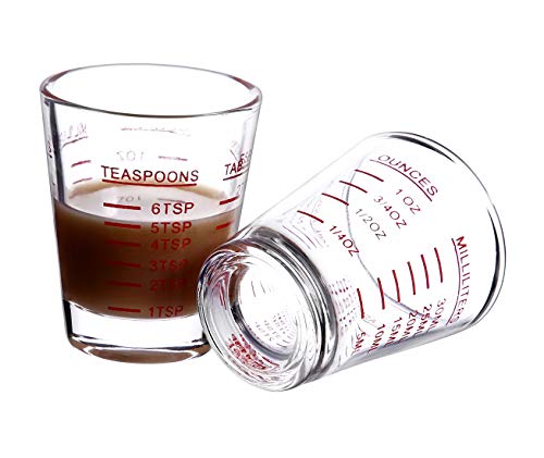 Shot Glasses Measuring cup Espresso Shot Glass Liquid Heavy Glass Wine Glass 2 Pack 26-Incremental Measurement 1oz, 6 Tsp, 2 Tbs, 30ml (2 pack-red)