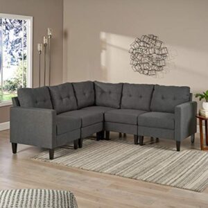 Christopher Knight Home Emmie Mid-Century Modern 5-Piece Sectional Sofa, Dark Grey / Dark Brown