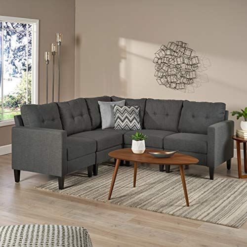 Christopher Knight Home Emmie Mid-Century Modern 5-Piece Sectional Sofa, Dark Grey / Dark Brown