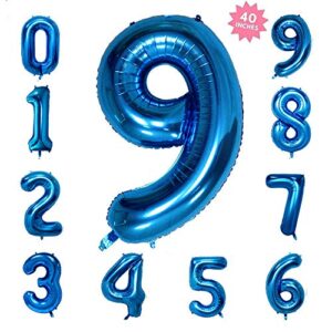 40 Inch Blue Jumbo Digital Number Balloons 9 Huge Giant Balloons Foil Mylar Balloons for Birthday Party,Wedding, Bridal Shower Engagement Photo Shoot, Anniversary