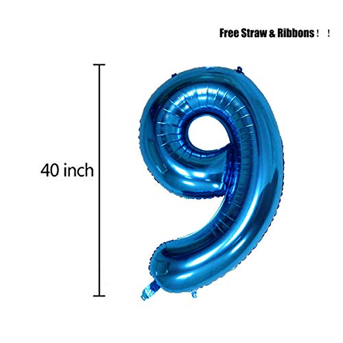 40 Inch Blue Jumbo Digital Number Balloons 9 Huge Giant Balloons Foil Mylar Balloons for Birthday Party,Wedding, Bridal Shower Engagement Photo Shoot, Anniversary