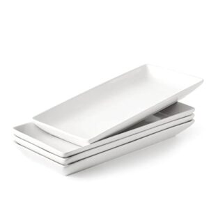 lauchuh porcelain serving platter rectangular plate / tray for party, 14-inch large white microwave and dishwasher safe set of 4