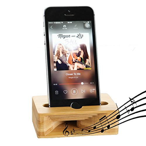 Cell Phone Stand Amplifier, Fanshu Desktop Mobile Phone Holder, Universal Portable Wood Cellphone Dock on Desk Bamboo Bed Stand Mount Cradle for Phone Under 5.5 Inches