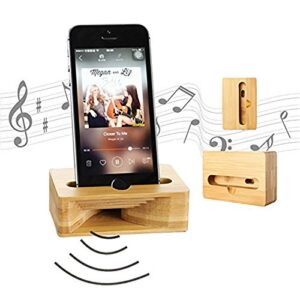 Cell Phone Stand Amplifier, Fanshu Desktop Mobile Phone Holder, Universal Portable Wood Cellphone Dock on Desk Bamboo Bed Stand Mount Cradle for Phone Under 5.5 Inches