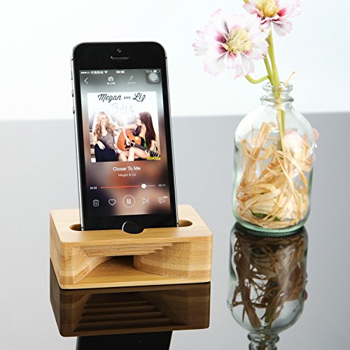 Cell Phone Stand Amplifier, Fanshu Desktop Mobile Phone Holder, Universal Portable Wood Cellphone Dock on Desk Bamboo Bed Stand Mount Cradle for Phone Under 5.5 Inches