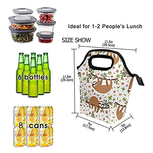 Kcldeci Sloth Lunch Bag Insulated Lunch Box Cooler Tote Handbag Food Container Gourmet Tote Warm Pouch For School Work Office