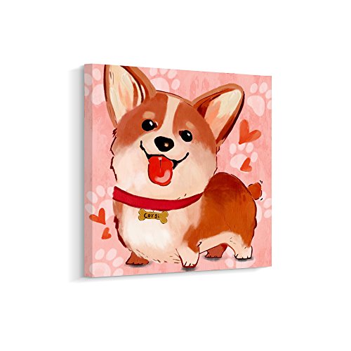 Cartoon Cute Corgi Dog Canvas Wall Art Print Picture for Kids Room (A, 12 x 12 inch)