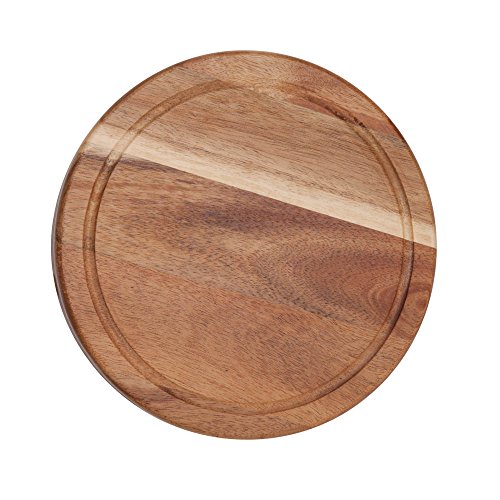 ILEAF Round Slide-Out Acacia Wood Cheese Board and 3 Piece Cheese Tool Set, 7.5 inch Diameter