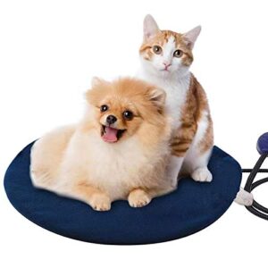 cat heating pad,self heating cat pad with safe indoor use adjustable warming mat, heated dog pad with chew resistant cord and removable cover for cats and small dogs (round, blue) …
