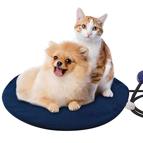 Cat Heating Pad,self Heating cat pad with Safe Indoor use Adjustable Warming Mat, Heated Dog pad with Chew Resistant Cord and Removable Cover for Cats and Small Dogs (Round, Blue) …