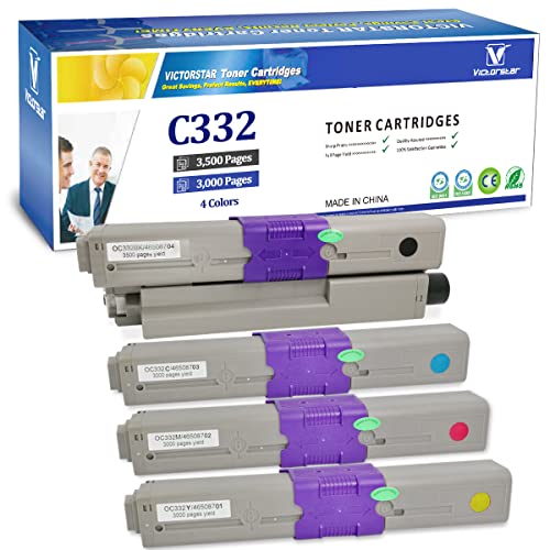 VICTORSTAR Compatible Toner Cartridges C332 MC363 C332dn MC363dn C332dnw MC332dnw 4 Colors 3500 Pages for Black 3000 Pages for C M Y for OKI Okidata Color Laser Printers