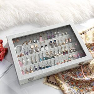 Wudygirl Velvet Clear Lid Earring Box Organizer Storage 32 Pairs Earrings Stud Tray Showcase Display Case（Earring Storage）