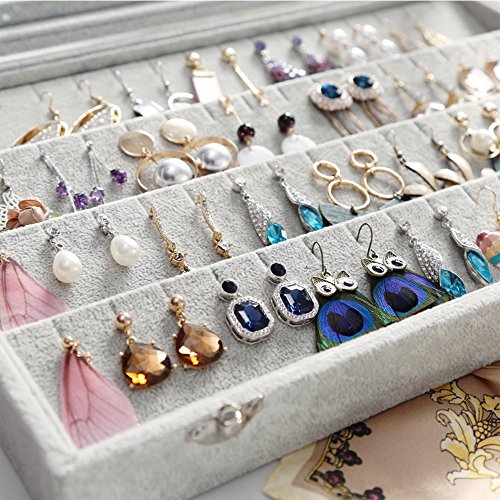 Wudygirl Velvet Clear Lid Earring Box Organizer Storage 32 Pairs Earrings Stud Tray Showcase Display Case（Earring Storage）