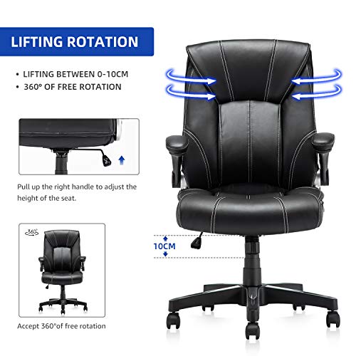 B2C2B Leather Executive Office Chair Computer Desk Chair Ergonomic Adjustable Racing Chair Task Swivel Chair Armrest and Lumbar Support