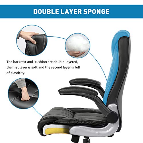 B2C2B Leather Executive Office Chair Computer Desk Chair Ergonomic Adjustable Racing Chair Task Swivel Chair Armrest and Lumbar Support