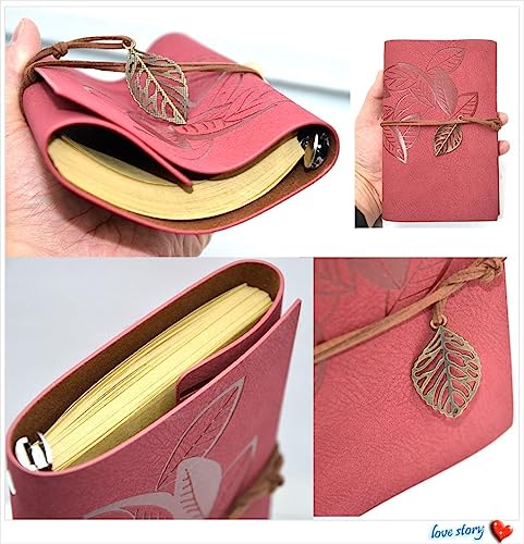 Refillable Leather Journals Notebook A6(7×5inch) Lined Paper Travel Diary Women's Small Pocket Notebook, Journals to Write in for Women Best Gift for Teens(Wine Red)