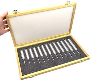 steel tuning fork set - set of 13 - in wooden case, designed for physics experimentation - eisco labs