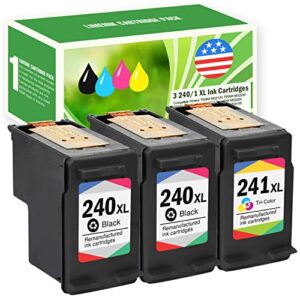 limeink remanufactured ink cartridges for pg-240xl cl-241xl high yield for pixma mg2120 mg2220 mg3120 mg3220 mg3222 mg3520 mg4220 mg4120 mx392 mx372 mx432 mx439 mx452 mx459 mx512 mx514 (3 pk)