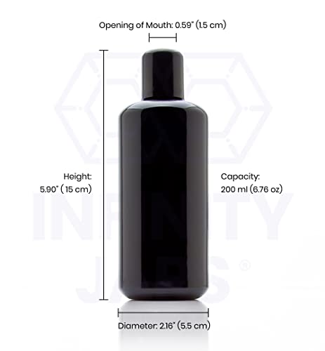 Infinity Jars 200 ml (6.7 fl oz) Black Ultraviolet Glass Easy Pour Screw Top Bottle