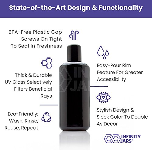 Infinity Jars 200 ml (6.7 fl oz) Black Ultraviolet Glass Easy Pour Screw Top Bottle