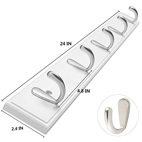 HisweetH Wall-Mounted Heavy Duty Coat Hooks, 100% Natural Bamboo Coat Rack, Towel Bag Key Holder Hanger Hook Rack for Entryway Bedroom Bathroom (White, 5 Hooks)