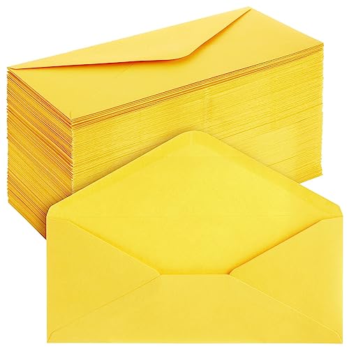 200 Pack #10 Yellow Envelopes Bulk with Gummed Seal for Party Invitation Cards, Mailing Business Letters, Checks (4 1/8 x 9 1/2)