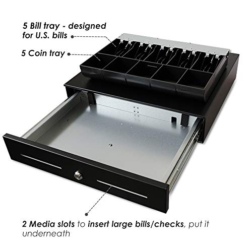 Beelta 18" Cash Drawer with Removable Tray, 5Bill/5Coin, RJ11 Cable, Key Lock, DC24V, Standard Duty, BK1816B
