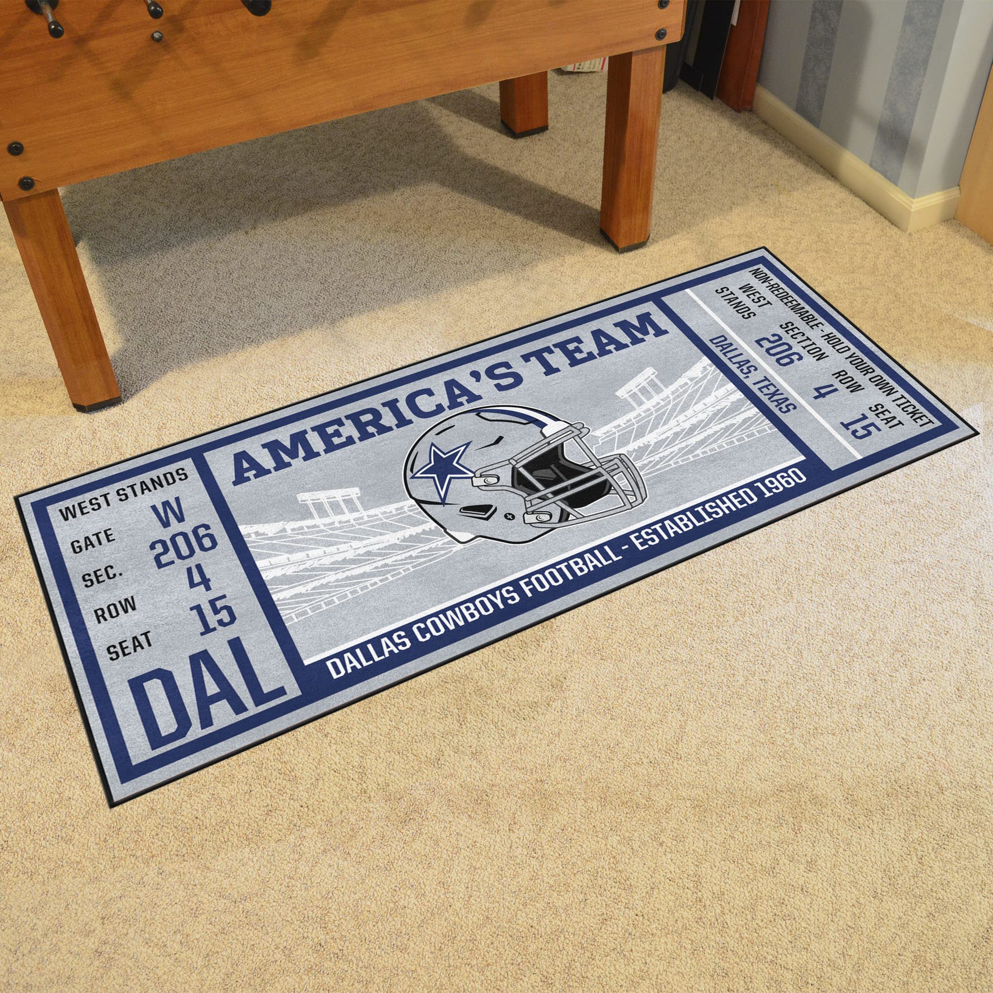 FANMATS 23118 Dallas Cowboys Ticket Design Runner Rug - 30in. x 72in. | Sports Fan Area Rug, Home Decor Rug and Tailgating Mat