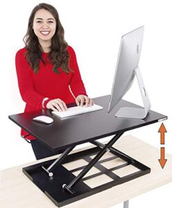 meda |standing desk | instantly convert any desk into a sit/stand up desk, height-adjustable, fully assembled desk converter (black)