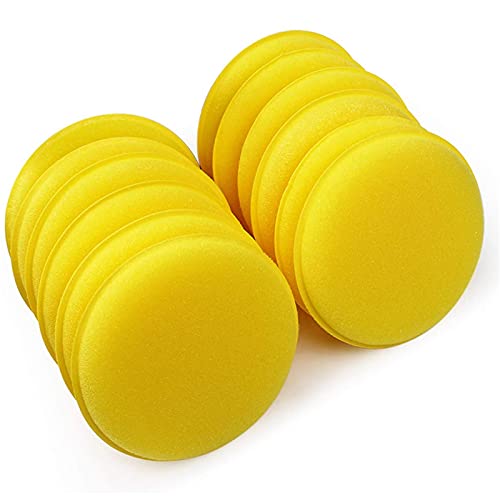 Sunnyglade 12 Pack Wax Applicator Pad 4-inch Super Soft Car Cleaning Yellow Round Car Foam Sponge Foam Applicator Pad, Pack of 12