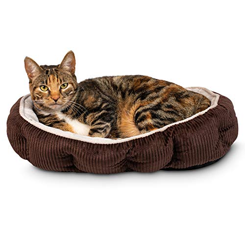 Pet Craft Supply Cat Bed for Indoor Cats - Kitten Bed - Machine Washable - Ultra Soft - Self Warming - Refillable Catnip Pouch, 5 Inch, Brown