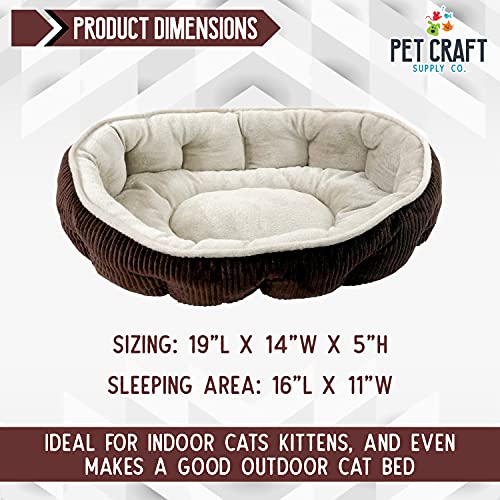 Pet Craft Supply Cat Bed for Indoor Cats - Kitten Bed - Machine Washable - Ultra Soft - Self Warming - Refillable Catnip Pouch, 5 Inch, Brown