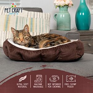Pet Craft Supply Cat Bed for Indoor Cats - Kitten Bed - Machine Washable - Ultra Soft - Self Warming - Refillable Catnip Pouch, 5 Inch, Brown