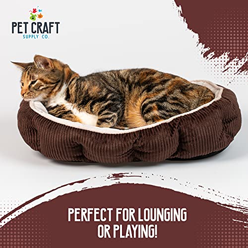 Pet Craft Supply Cat Bed for Indoor Cats - Kitten Bed - Machine Washable - Ultra Soft - Self Warming - Refillable Catnip Pouch, 5 Inch, Brown