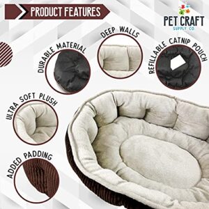 Pet Craft Supply Cat Bed for Indoor Cats - Kitten Bed - Machine Washable - Ultra Soft - Self Warming - Refillable Catnip Pouch, 5 Inch, Brown