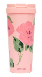 ban.do pink floral hot stuff insulated thermal mug, 16 ounce travel tumbler, bellini