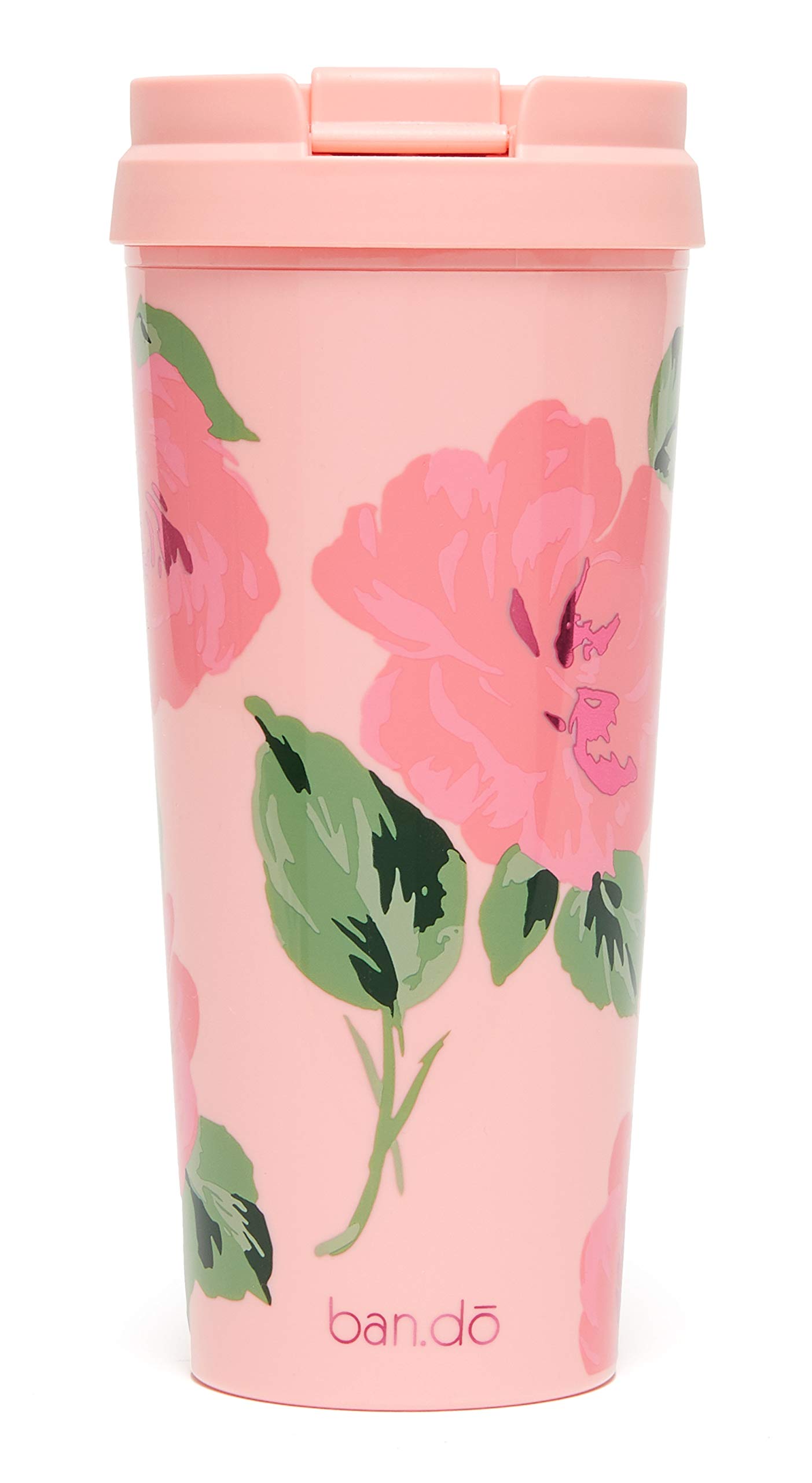 ban.do Pink Floral Hot Stuff Insulated Thermal Mug, 16 Ounce Travel Tumbler, Bellini