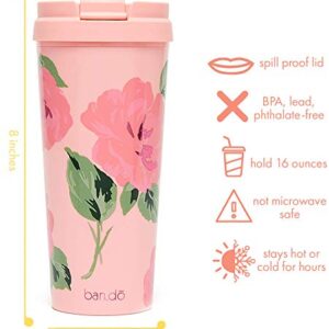 ban.do Pink Floral Hot Stuff Insulated Thermal Mug, 16 Ounce Travel Tumbler, Bellini